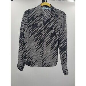 Gene Meyer Black Silk Blouse Sz 6 Quiet Luxury Preppy Business Casual Career